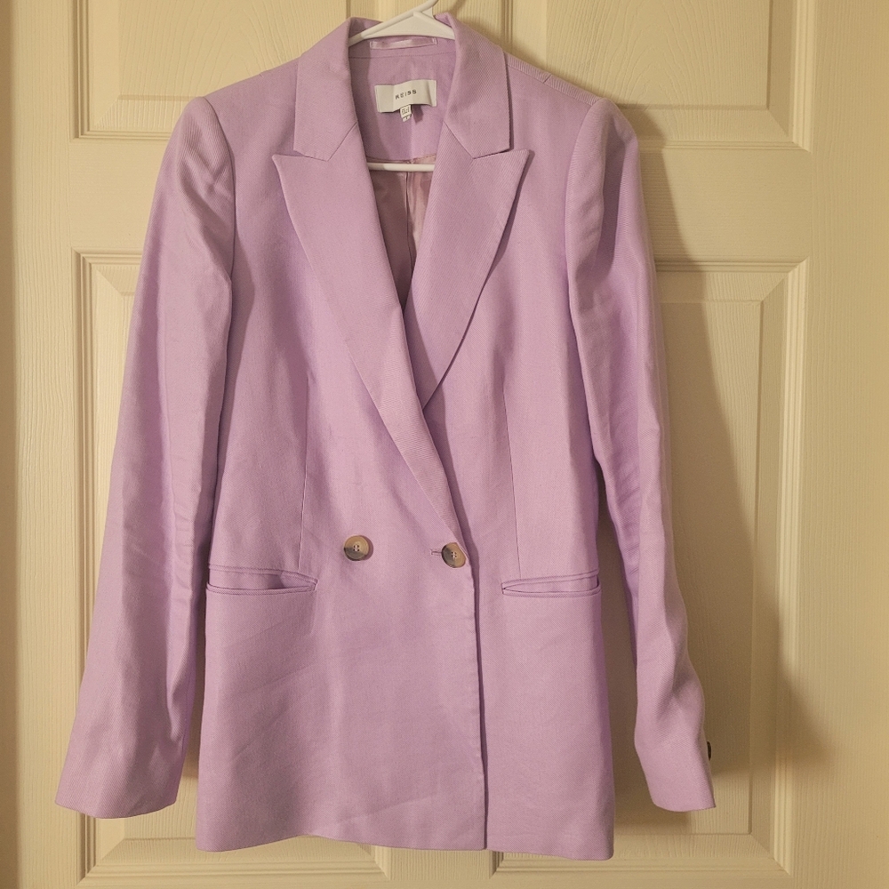 Reiss Women  Blazer Size 4 Purple Linen&Viscose Office Workwear